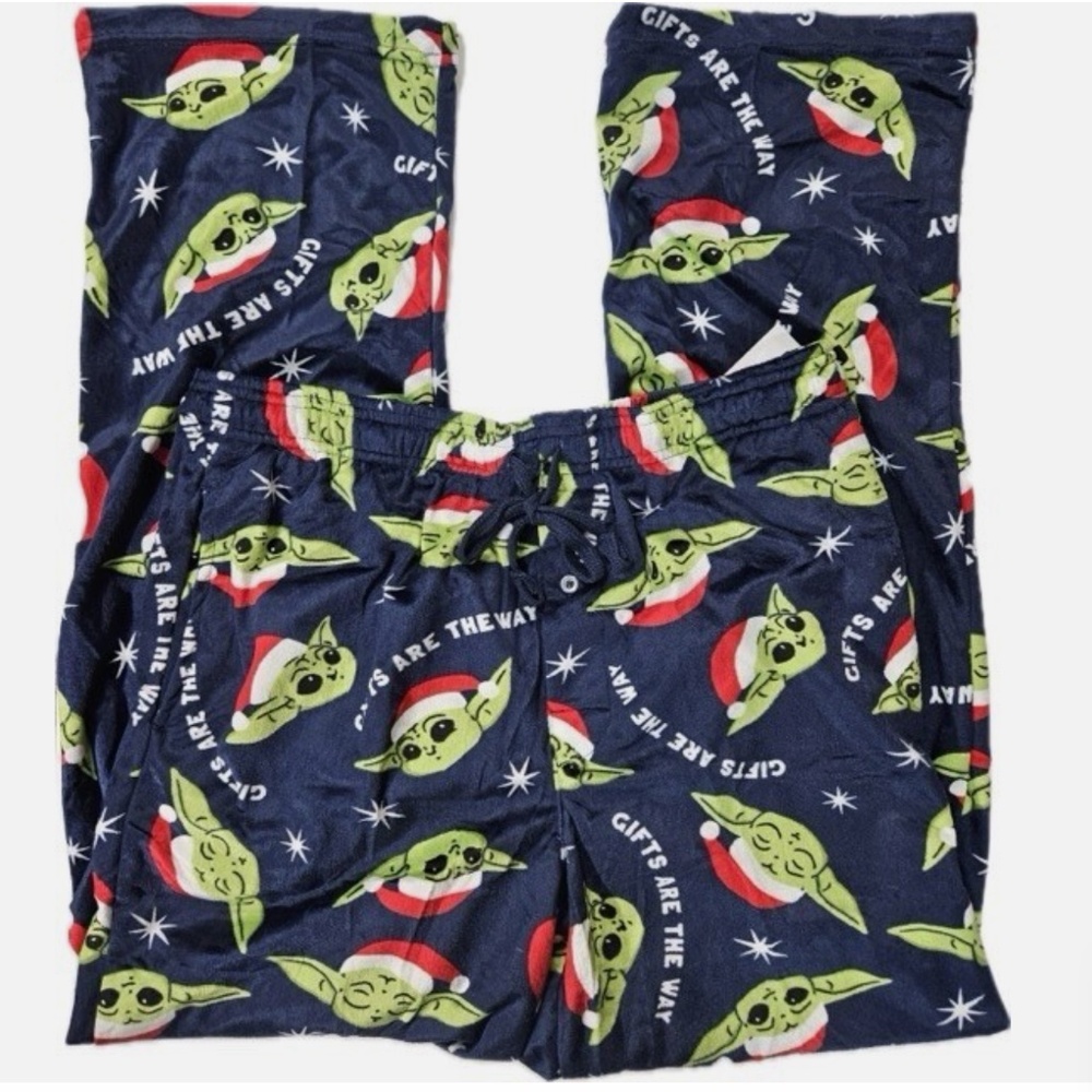 Star Wars Sleep Pants Mens Large Blue‎ Grogu Baby Yoda Fleece Christmas Pajamas